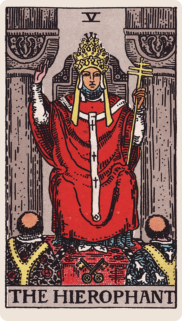 The Hierophant tarot card from the Rider-Waite-Smith deck