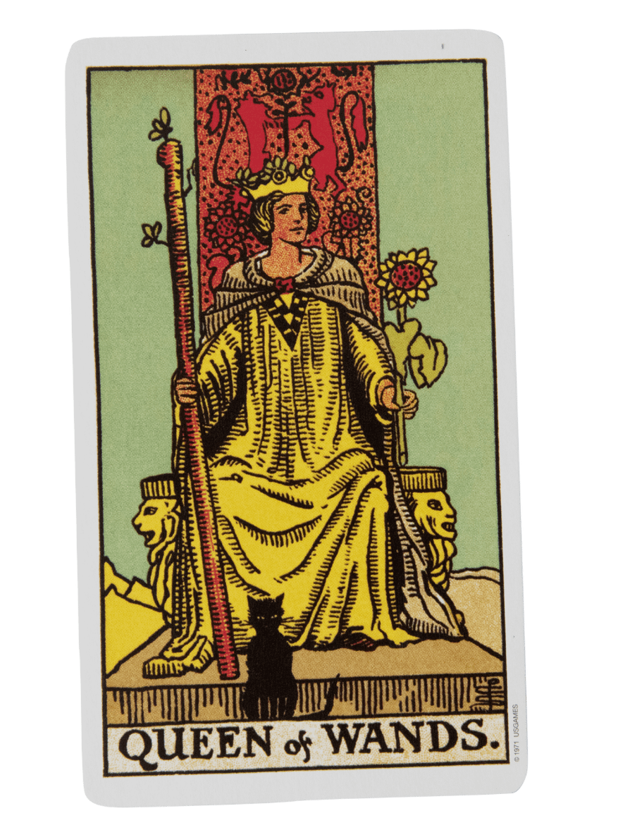 Queen of Wands tarot card from the Rider-Waite-Smith tarot deck.