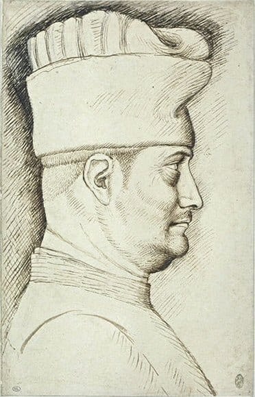 Portrait drawing of Filippo Maria Visconti, a key figure in the origin of tarot cards and patron behind the oldest tarot deck, the Visconti-Sforza Tarot.
