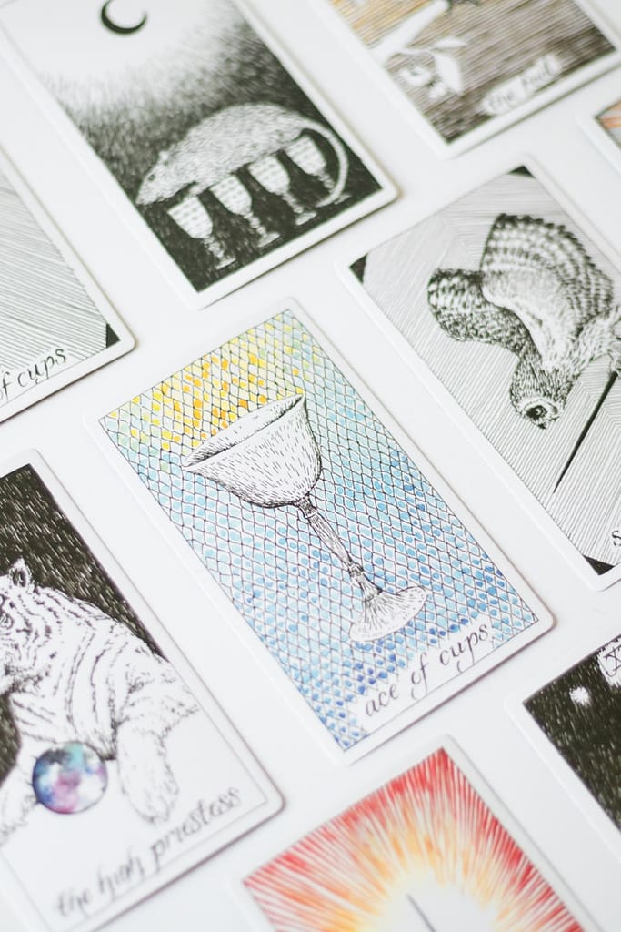 A bunch of different types of cards on a table