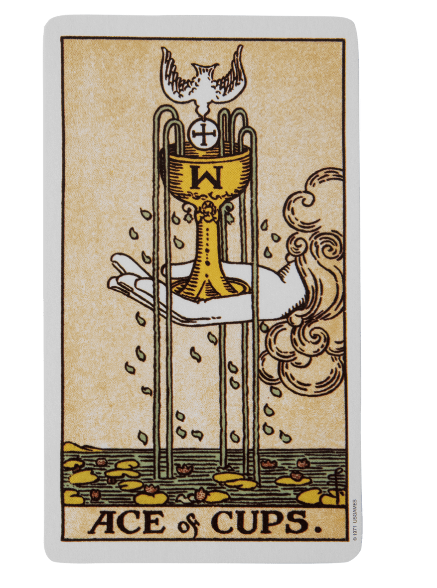 Ace of Cups tarot card from the Rider-Waite-Smith tarot deck.