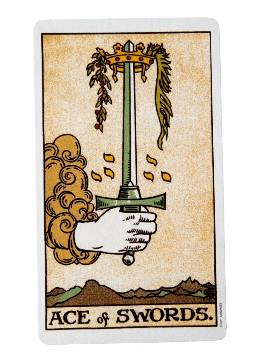 Ace of Swords tarot card from the Rider-Waite-Smith tarot deck.