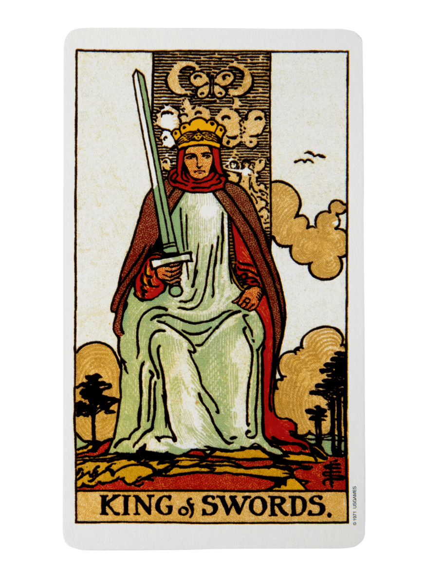 King of Swords tarot card from the Rider-Waite-Smith tarot deck.