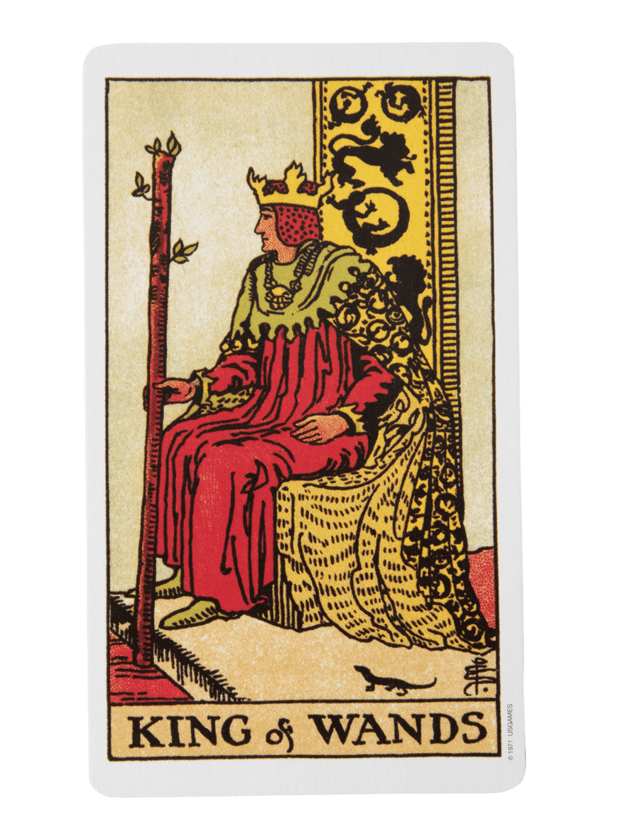 King of Wands tarot card from the Rider-Waite-Smith tarot deck.