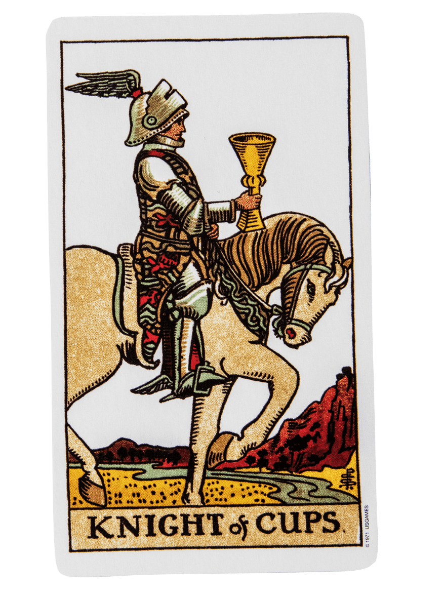 Knight of Cups tarot card from the Rider-Waite-Smith tarot deck.