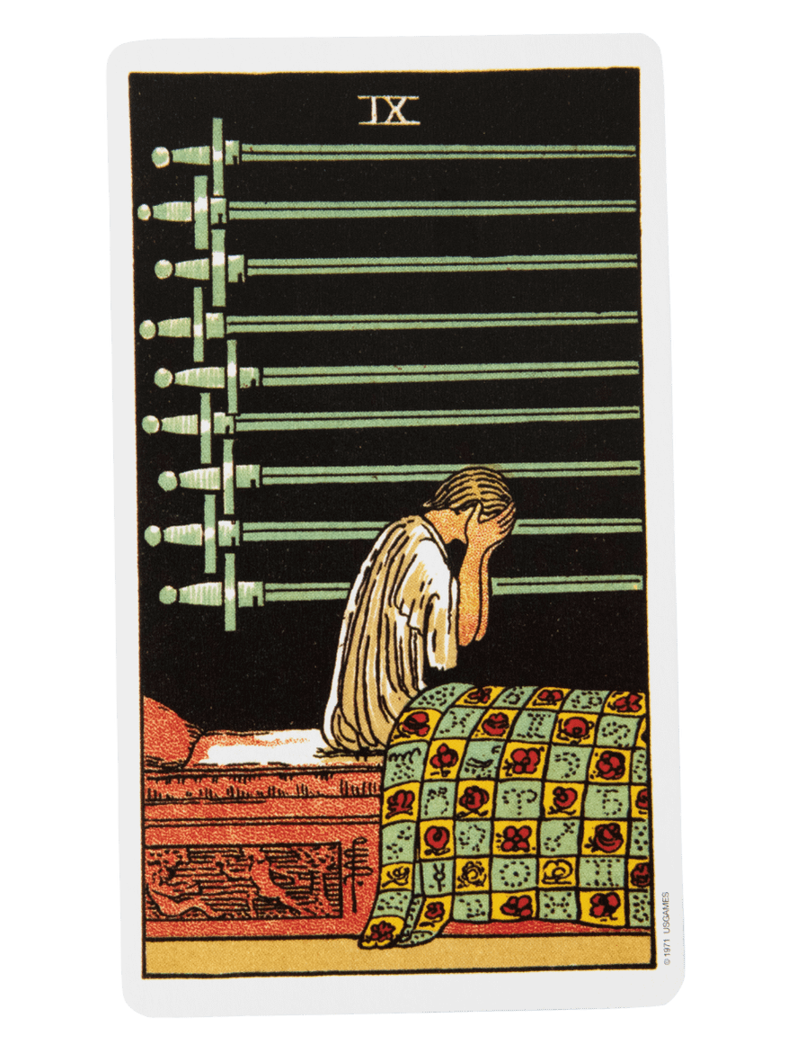 Nine of Swords tarot card from the Rider-Waite-Smith tarot deck.