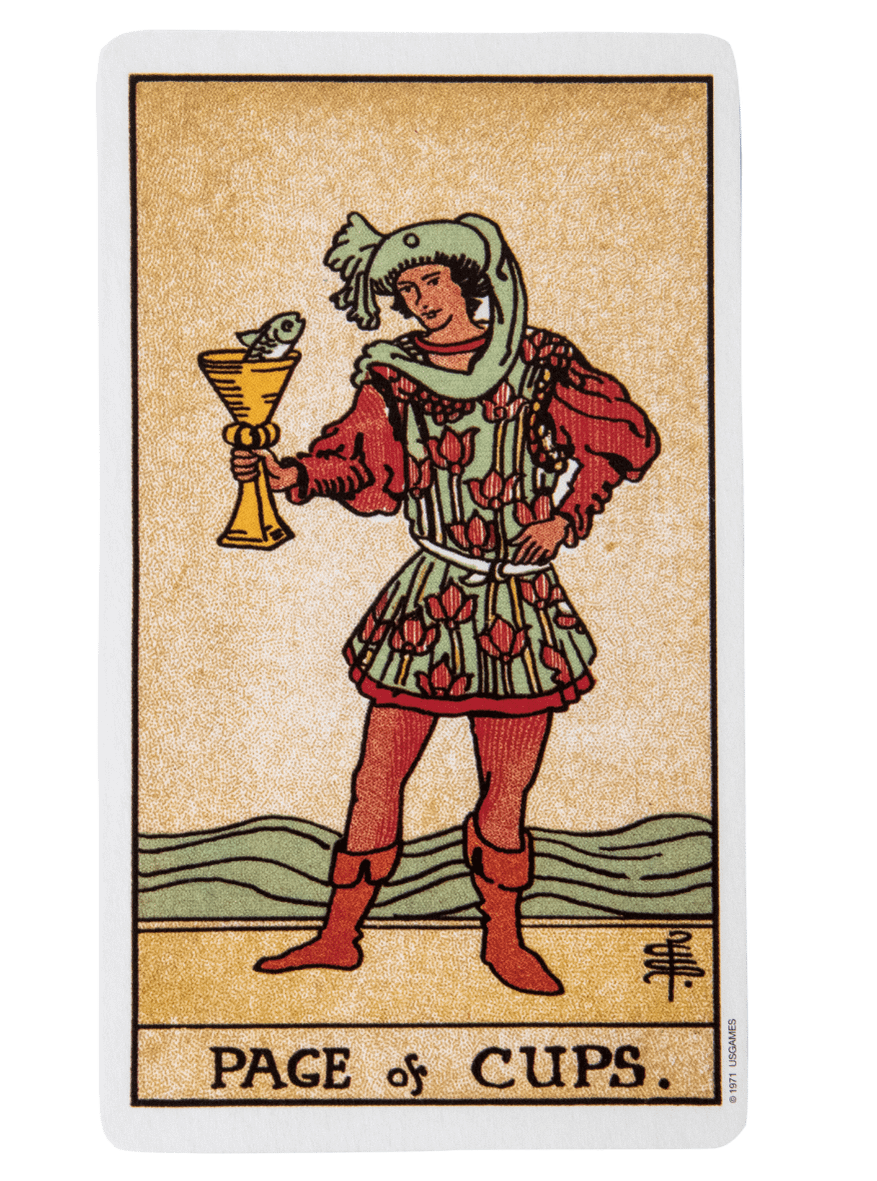 Page of Cups tarot card from the Rider-Waite-Smith tarot deck.