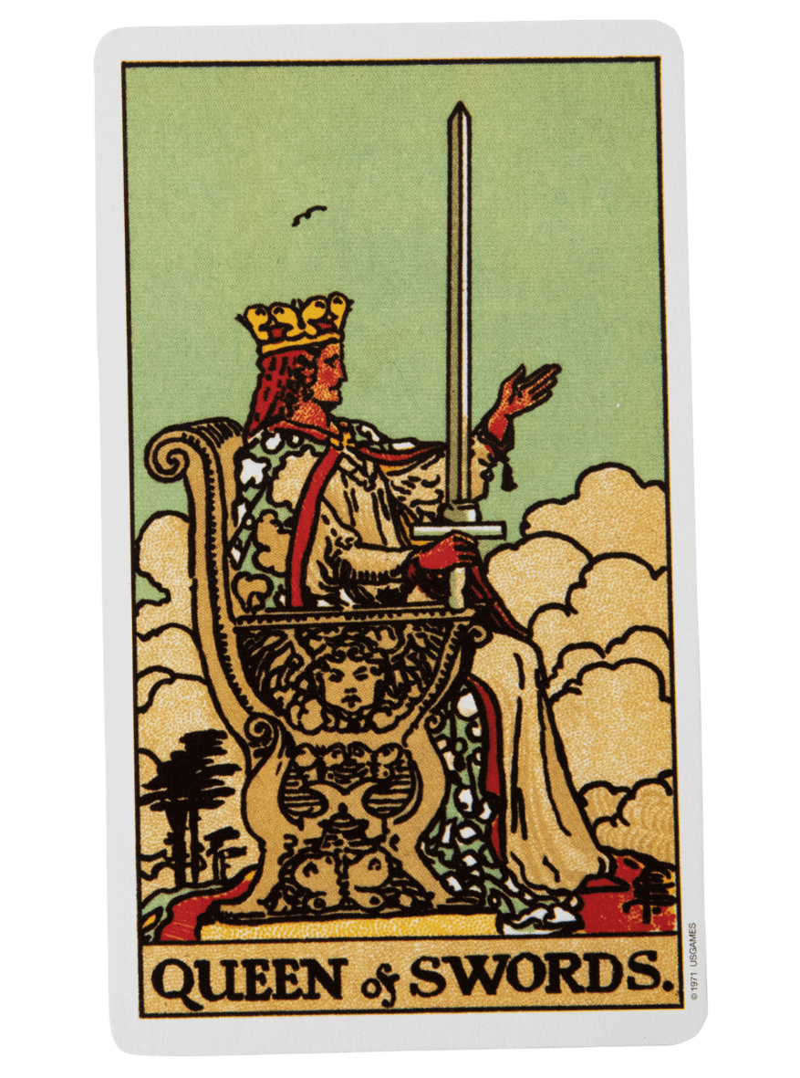Queen of Swords tarot card from the Rider-Waite-Smith tarot deck.