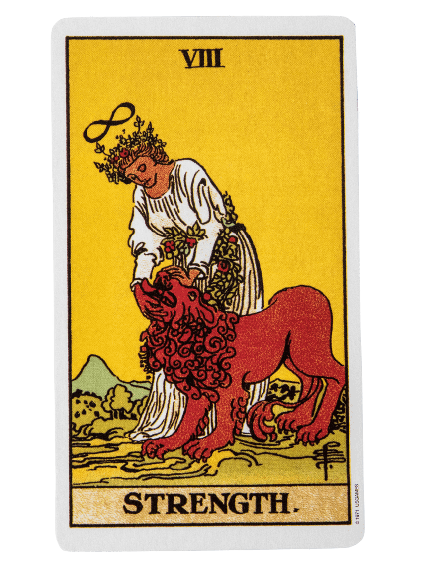 Strength tarot card from the Rider-Waite-Smith tarot deck.