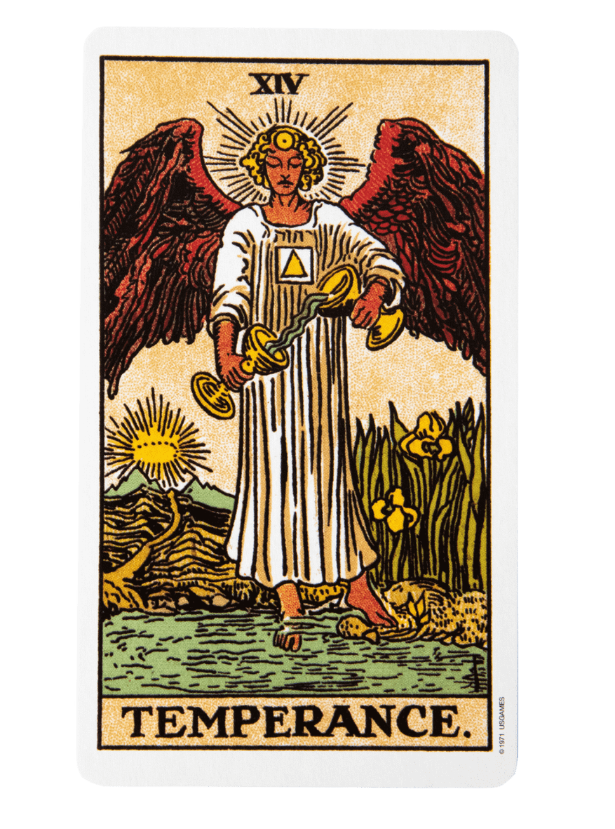 Temperance tarot card from the Rider-Waite-Smith tarot deck.