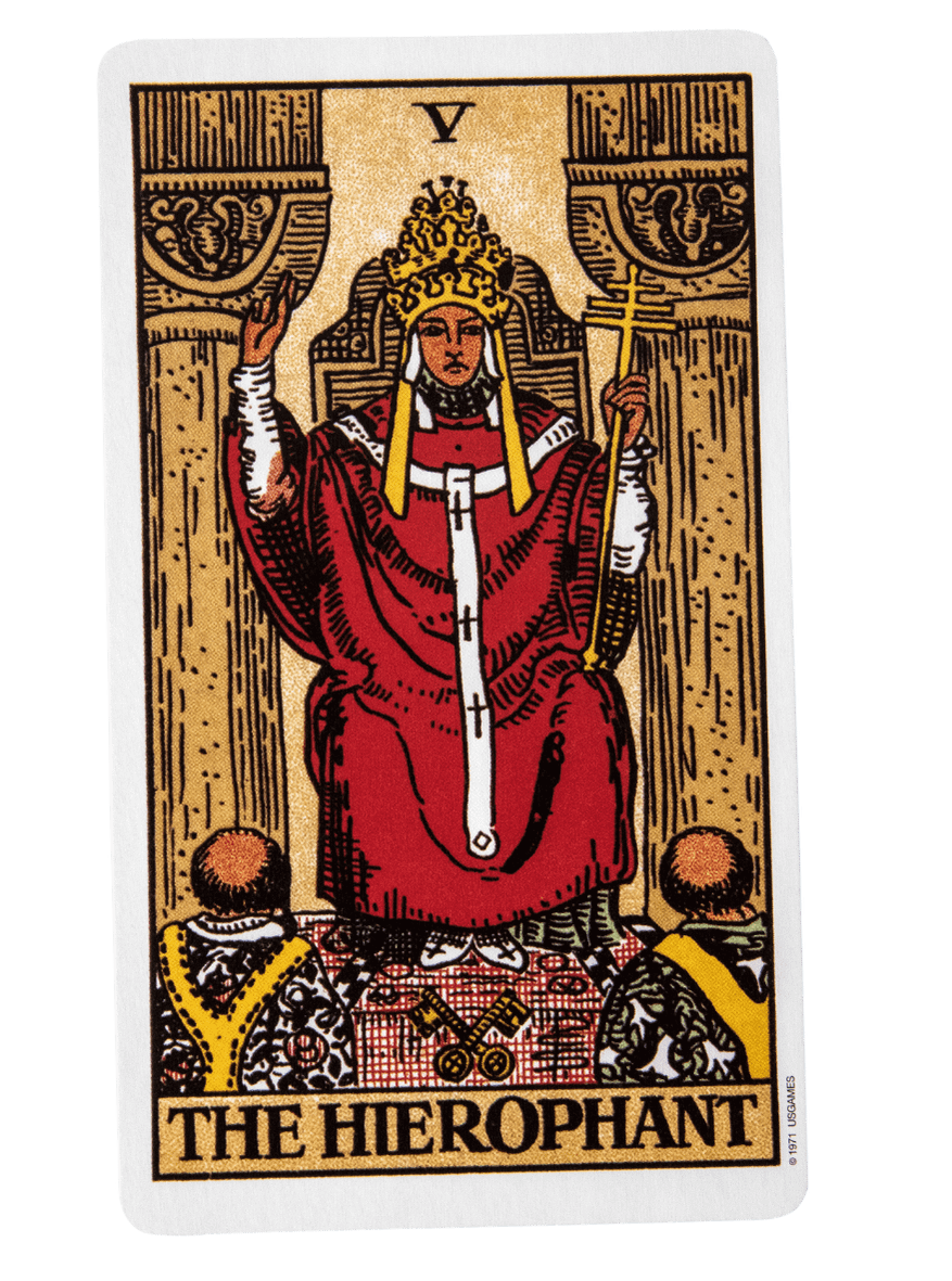 The Hierophant tarot card from the Rider-Waite-Smith tarot deck.