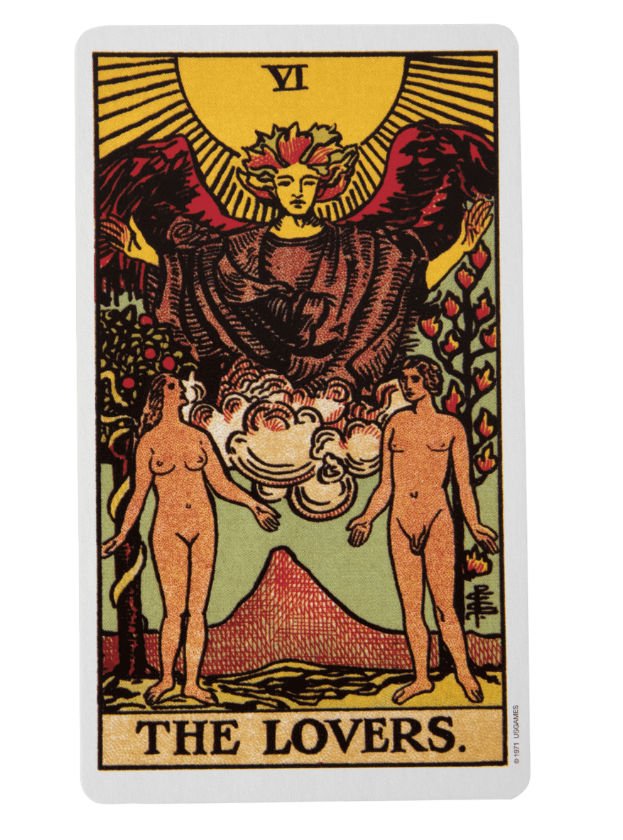 The Lovers tarot card from the Rider-Waite-Smith tarot deck.