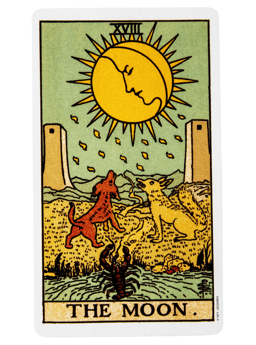 The Moon tarot card from the Rider-Waite-Smith tarot deck.