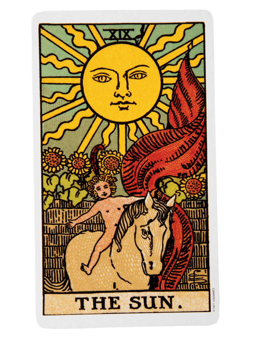 The Sun tarot card from the Rider-Waite-Smith tarot deck.