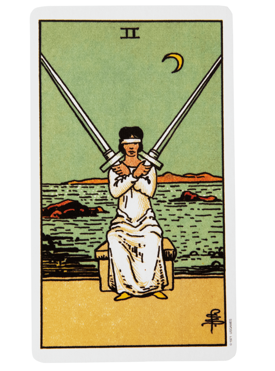 Two of Swords tarot card from the Rider-Waite-Smith tarot deck.