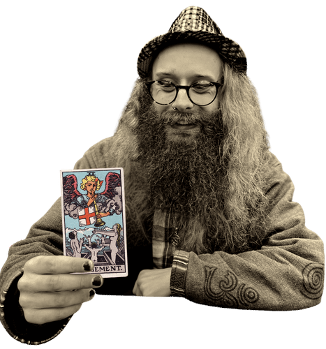 Gord holding the Judgement card