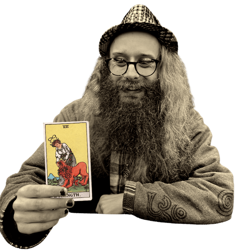 Gord holding the Strength card