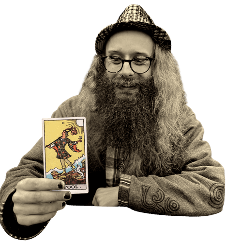 Gord holding the Fool card