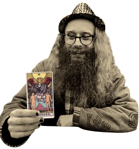 Gord holding the Lovers card