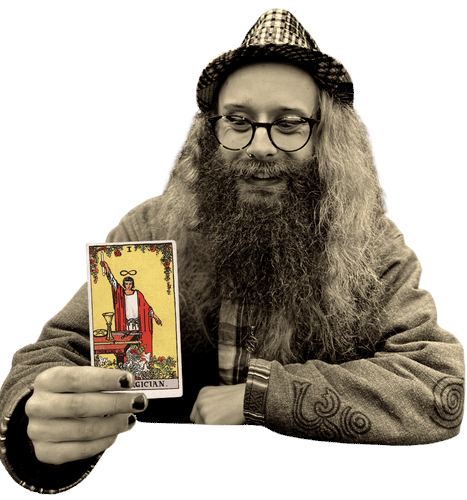 Gord holding the Magician card