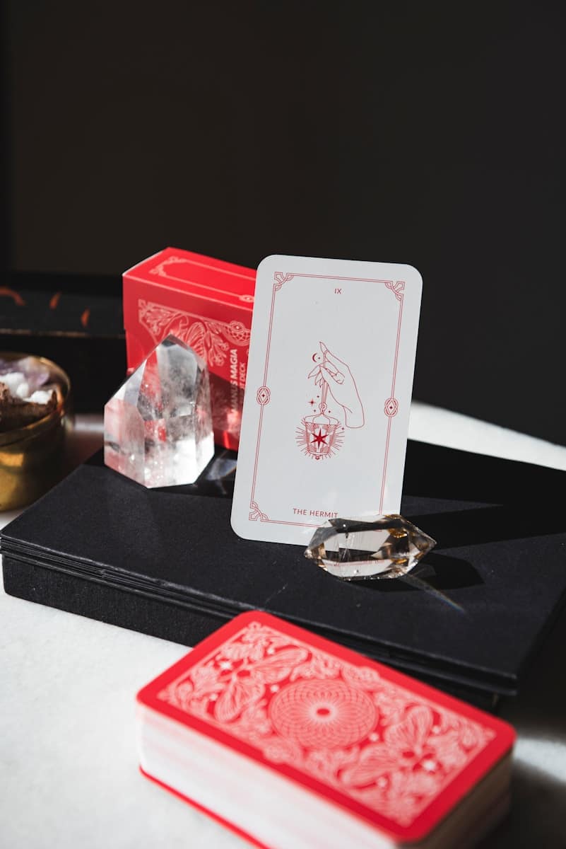 A couple of cards sitting on top of a table