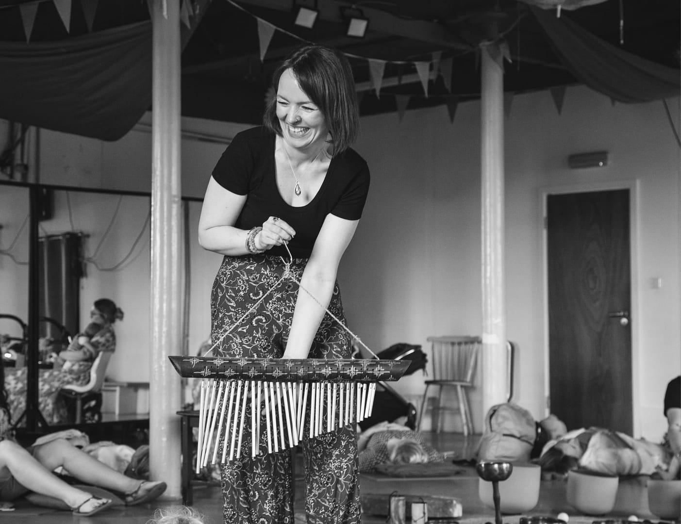 Amie playing some chimes